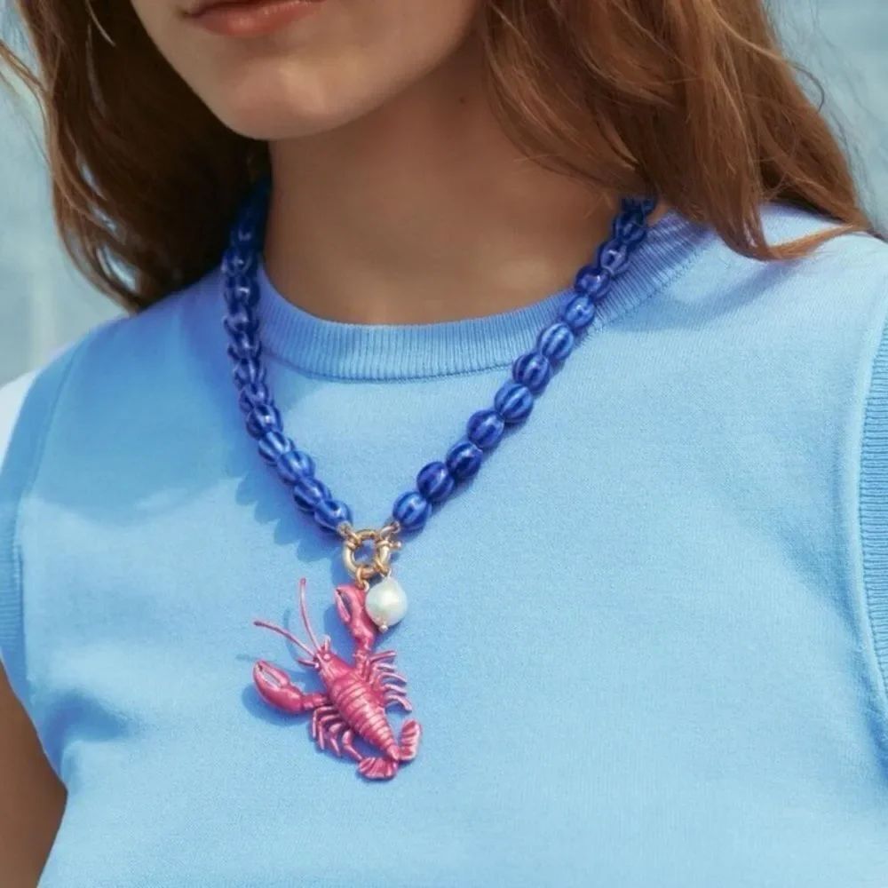Blue and Pink Lobster Necklace S1191